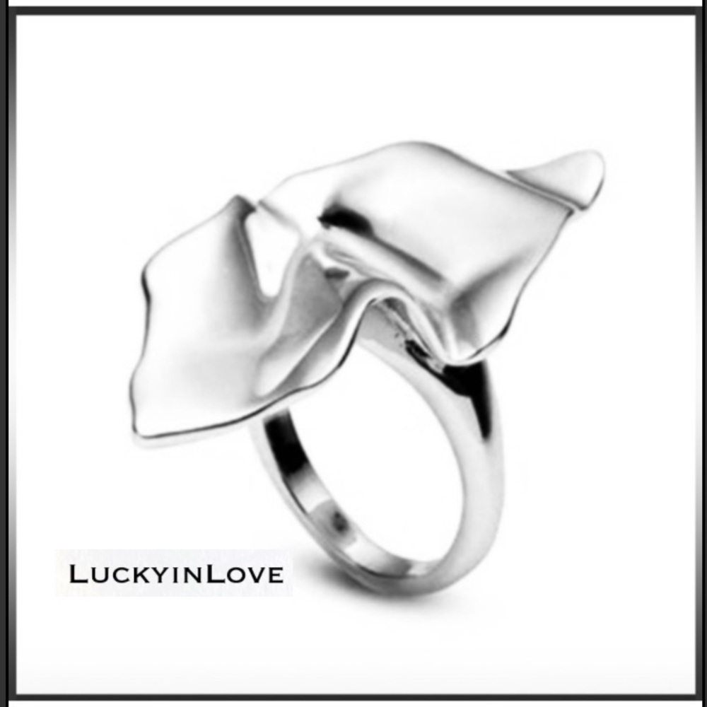 ALEXIS BITTAR • NEW Silver Sculpted Modern Crumpled Liquid Metal Leaf Ring
